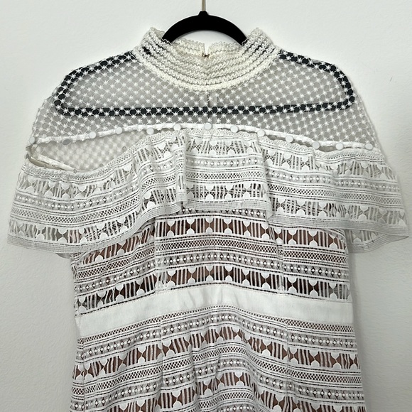 NWOT Self-Portrait "Yoke Frill Star" White Mini Dress Lace Detail Size US 10 - Picture 5 of 16